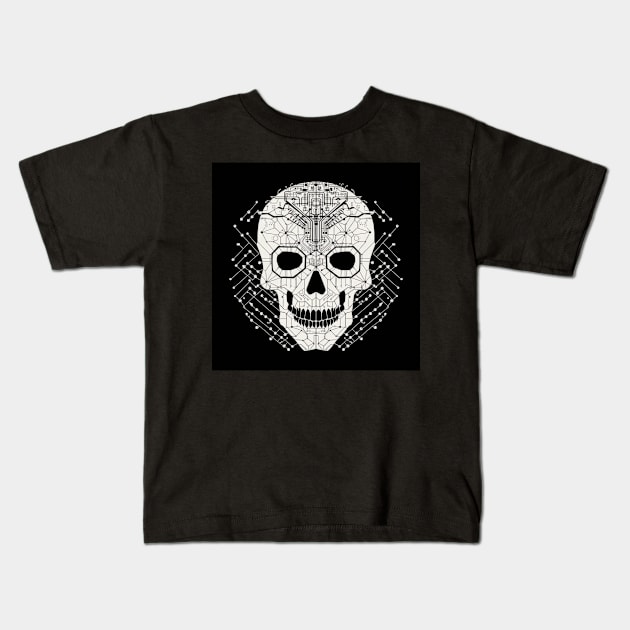 Circuit board skull Kids T-Shirt by RosaliArt